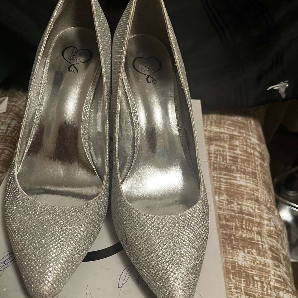 143 Girl Silver Heels with High Stiletto Design
